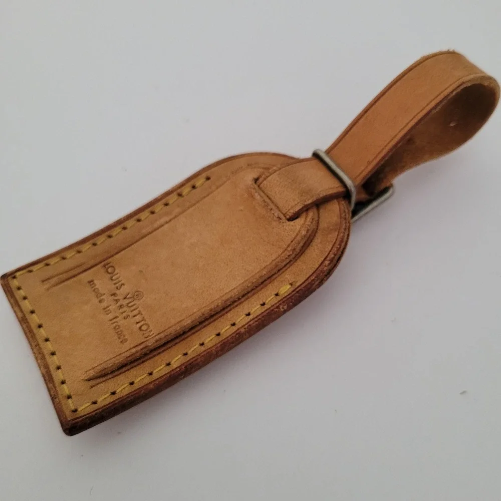 Louis Vuitton Vachetta Leather Luggage Tag Tan Made in France Authentic Travel